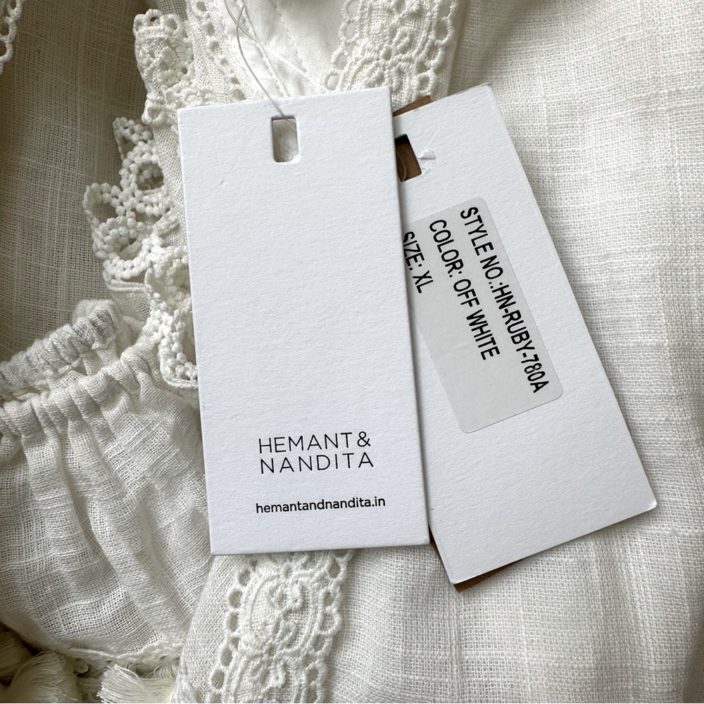 Hemant & Nandita Boho Ruby Long Sleeve Mini Dress White XL - Picture 7 of 8